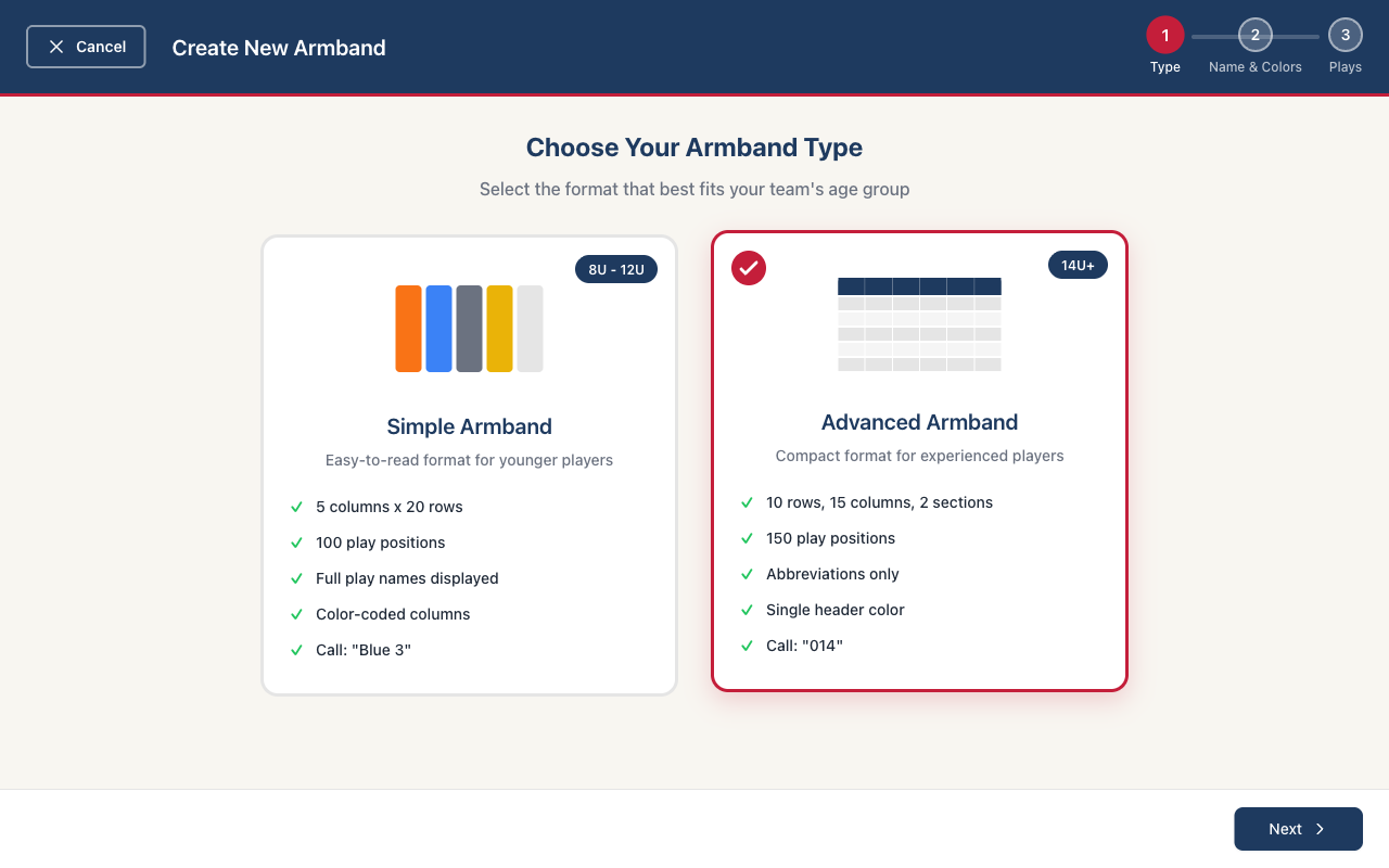 Naming the armband and selecting a header color in the Advanced layout