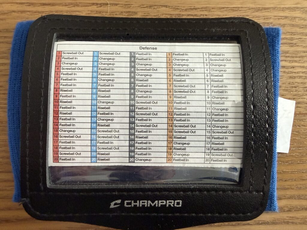 Blue Champro armband showing 100 softball plays